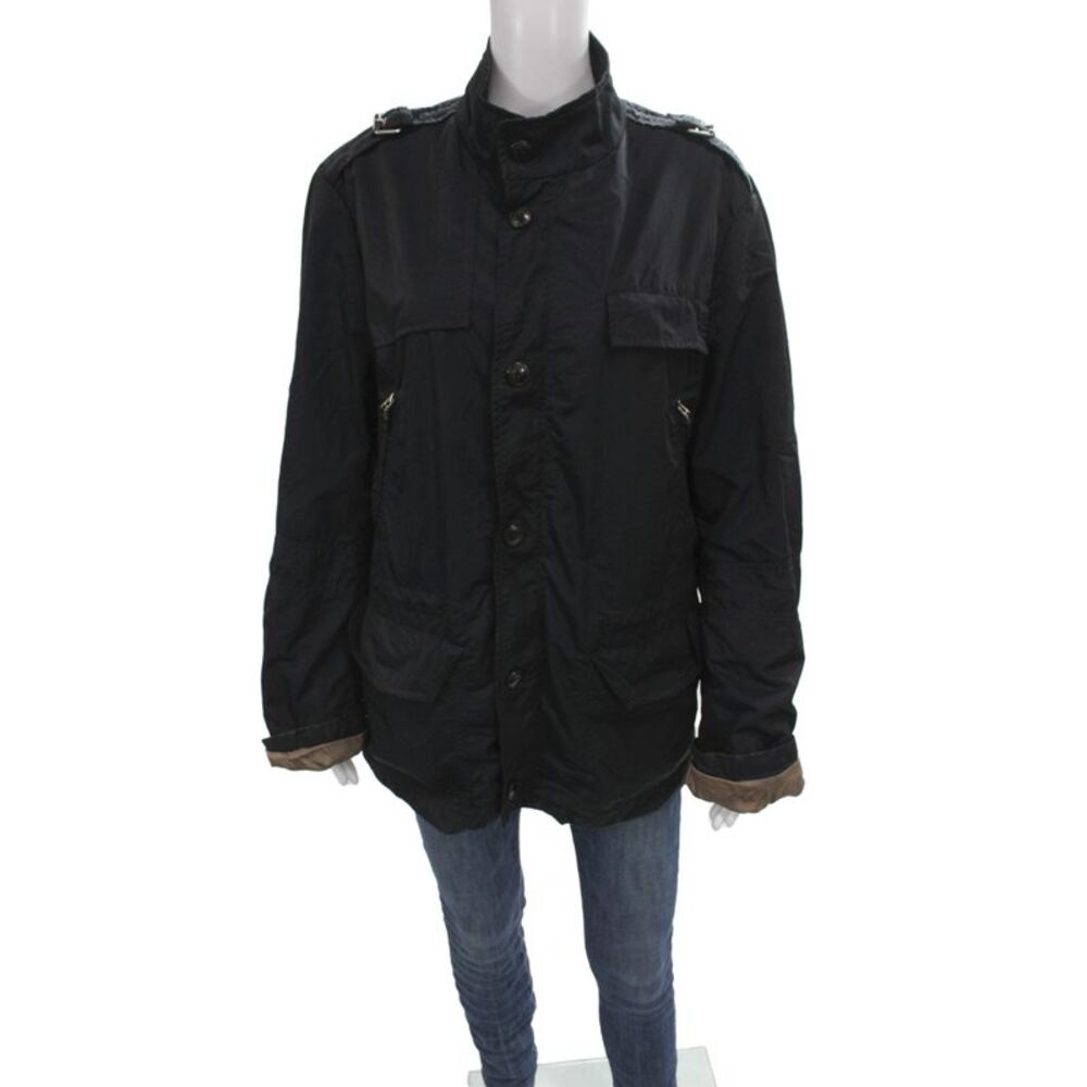 Etro Mens Windbreaker Black Button Collared Cotton Polyester Nylon Size L